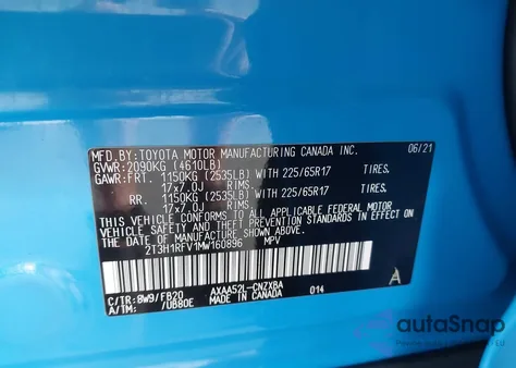 2021 Toyota Rav4 Le from USA, damaged, VIN 2T3H1RFV1MW160896